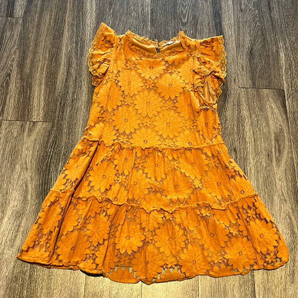 Anthropologie mustard colored lace dress, size L